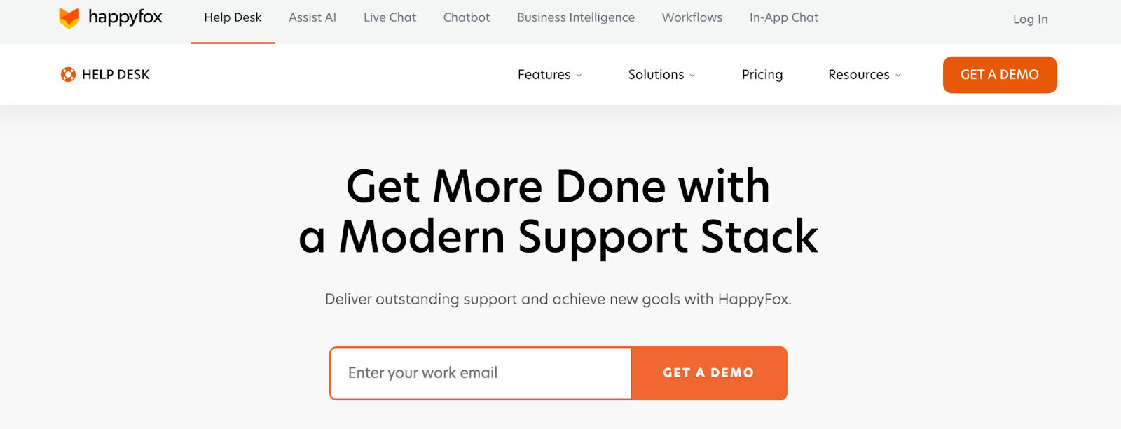 Happyfox homepage: Get More Done with a Modern Support Stack